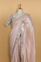 Onion Peach Tissue Saree with Handwork and Pre-Stitched Blouse