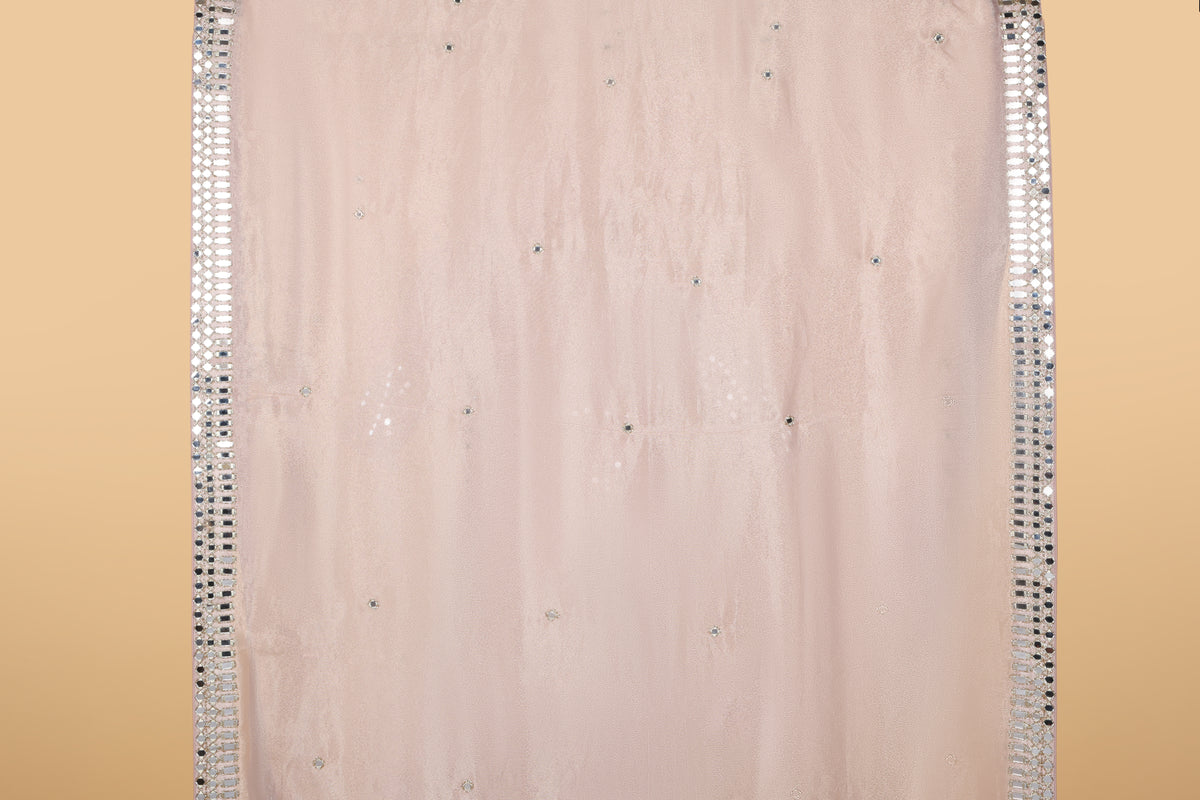 Onion Peach Tissue Saree with Handwork and Pre-Stitched Blouse