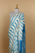 Blue and Ivory Leheriya Russian Silk Saree