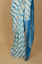 Blue and Ivory Leheriya Russian Silk Saree